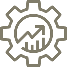 Gear with upward arrow and bar graph.
