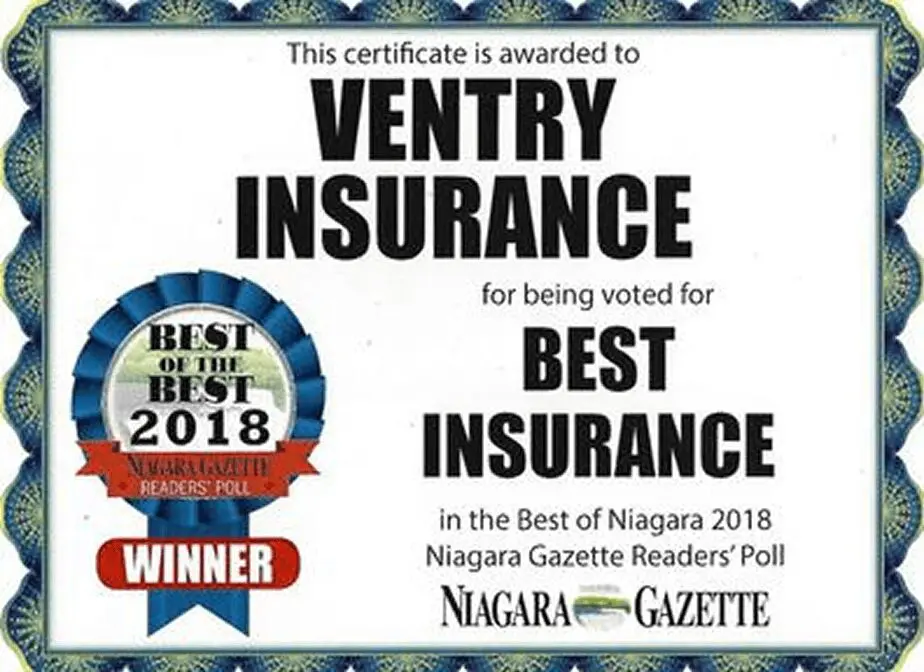 Award certificate for best insurance company.