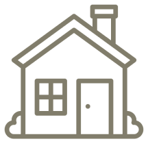 Simple house icon with chimney and door.
