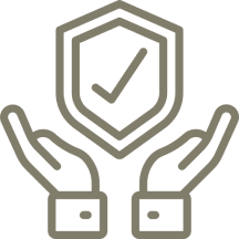Hands holding shield with checkmark icon.